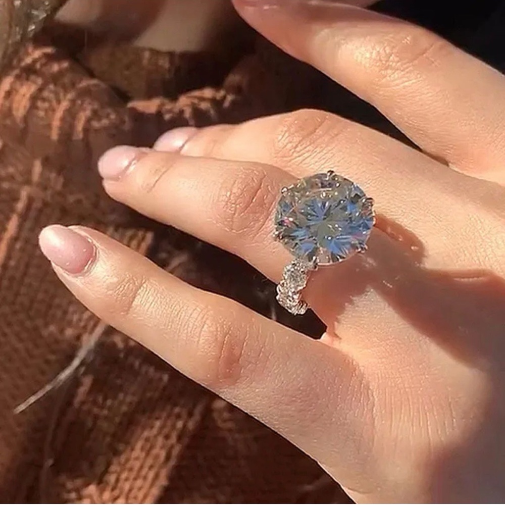 Travel Ring Faux Wedding Ring Unique 6 Prong 6.0Ct Round Cut Engagement Ring